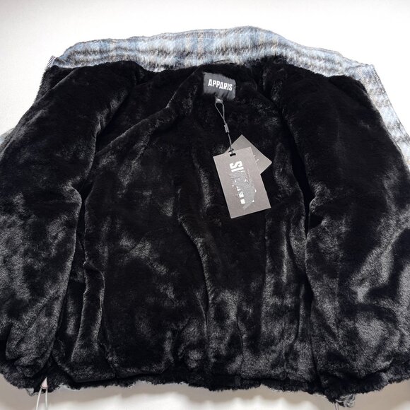 APPARIS Josh Jacket Faux Fur Lined Puffer Cloud Plaid Blue Size XL NEW NWT - Picture 6 of 12